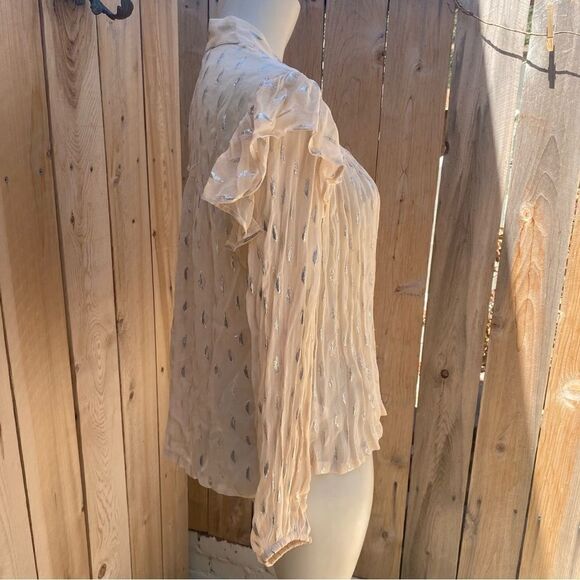 Mango bohemian sheer beige blouse with metallic print size small - Picture 3 of 11